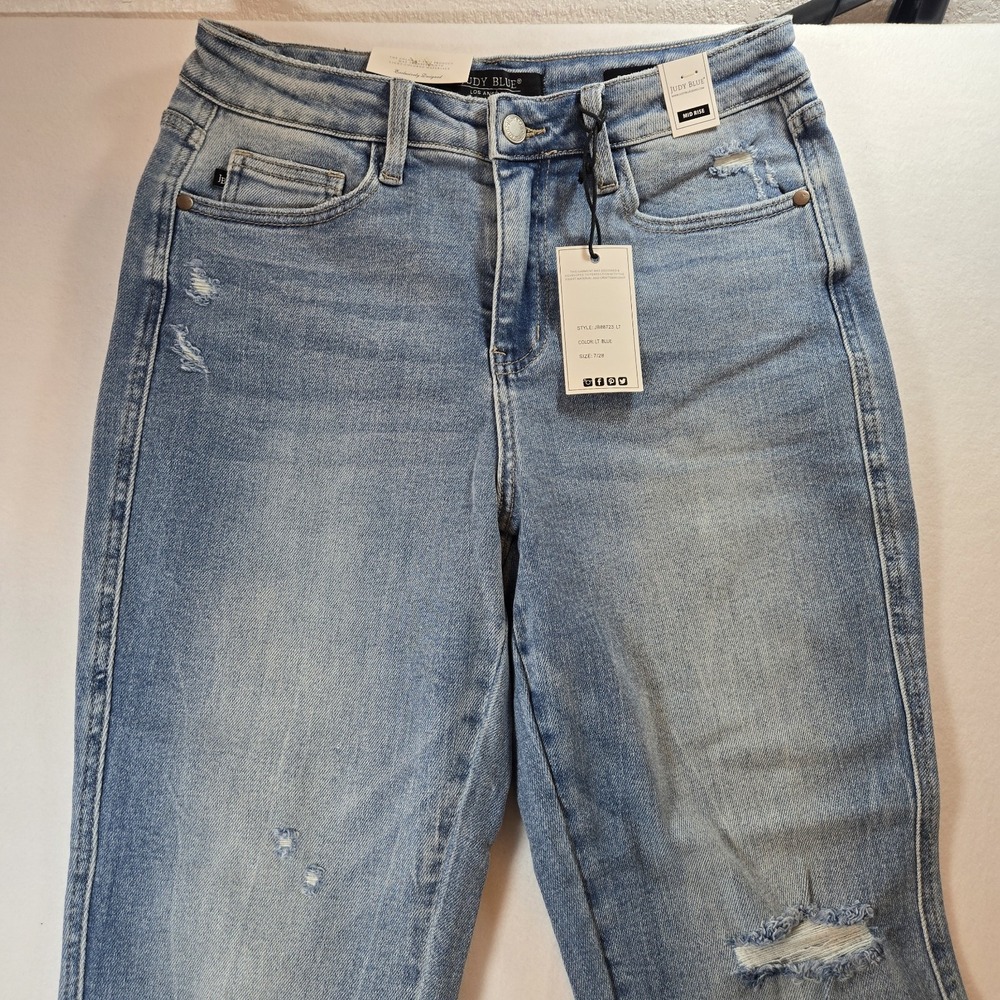 Judy Blue Boyfriend Fit Jeans Womens 7/28 Mid Rise Distressed Light Wash Flag... - Picture 13 of 16